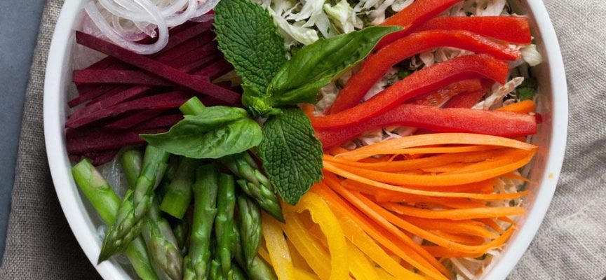 Noodle Bowl with Rainbow Veggies & Peanut Sauce